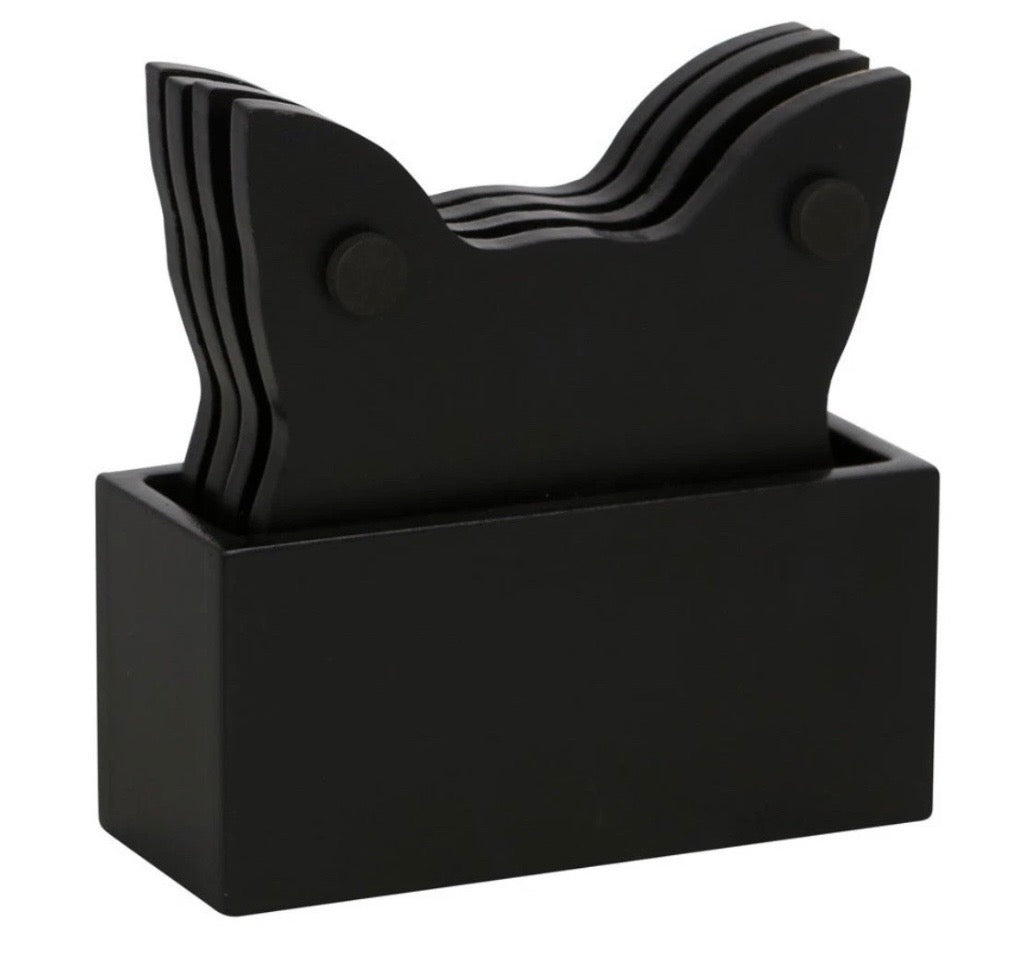 Set of 4 Mystic Mog Coasters with Holder
