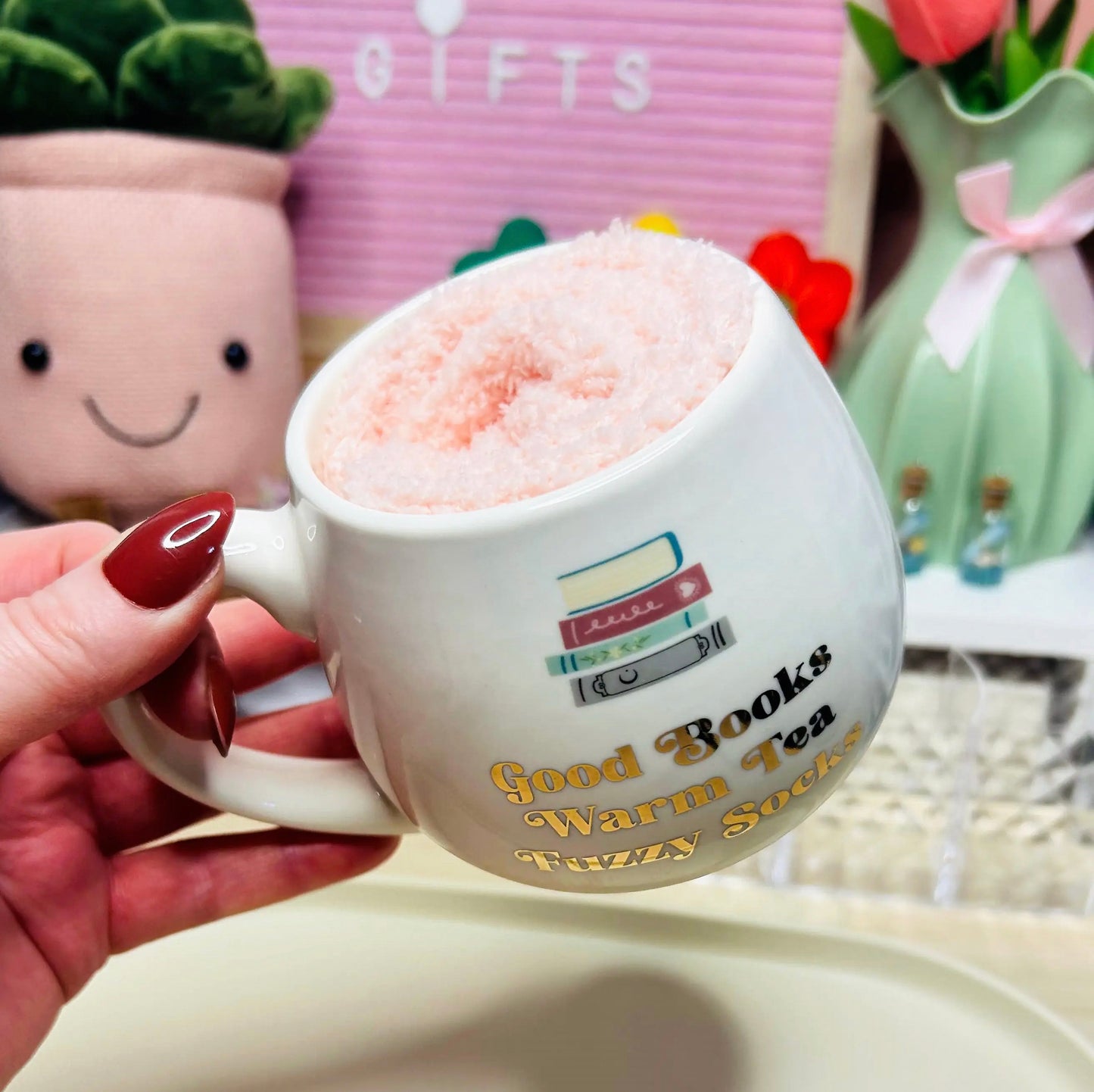 Book & Tea Lovers Bookish Ceramic Rounded Mug & Fluffy Socks Gift Set