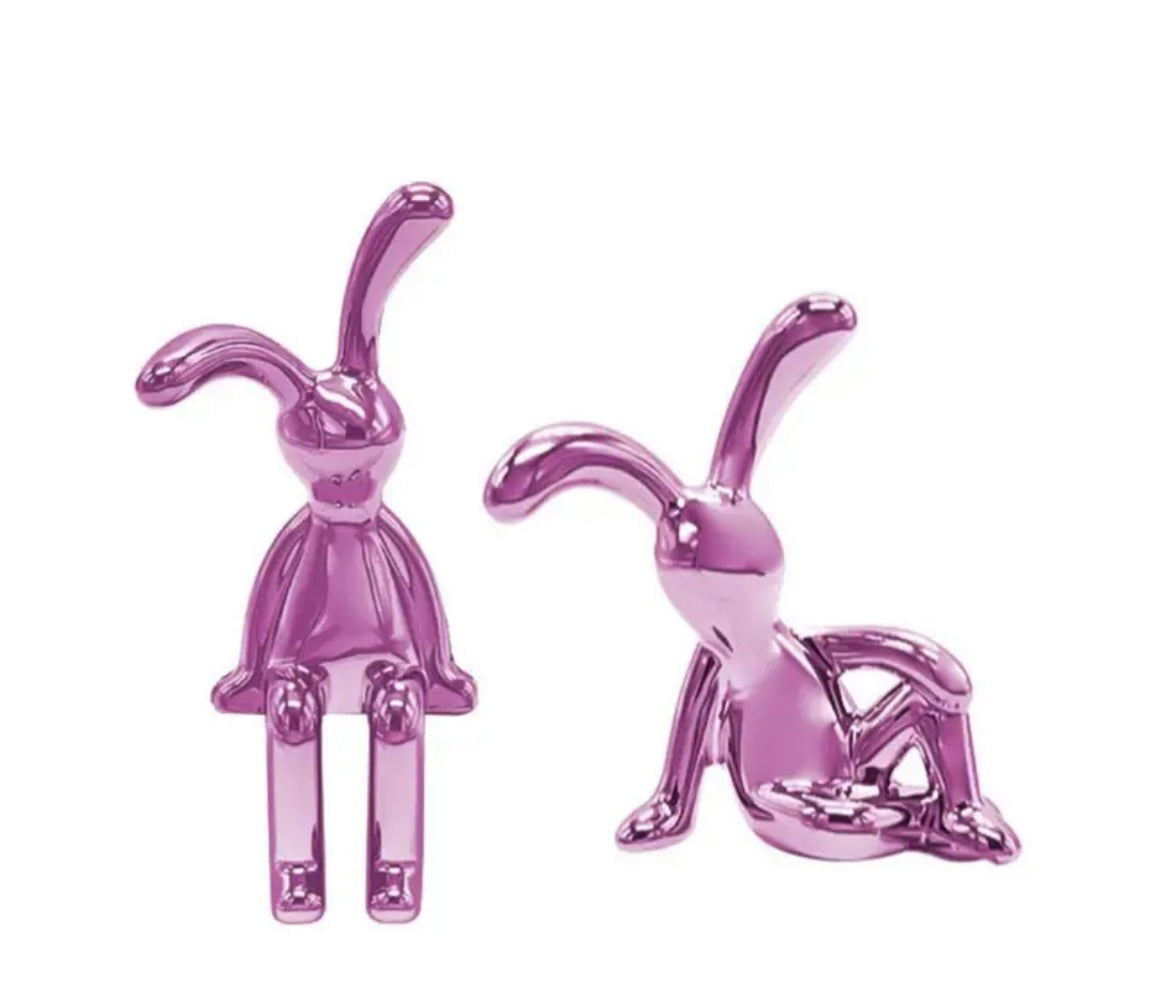 Cute Pair of Mini Rabbits in Pink - Shelf Decor
