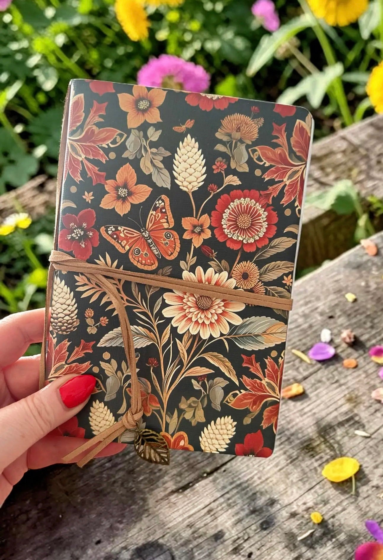 Red Floral Butterfly Tie Journal Sketchbook
