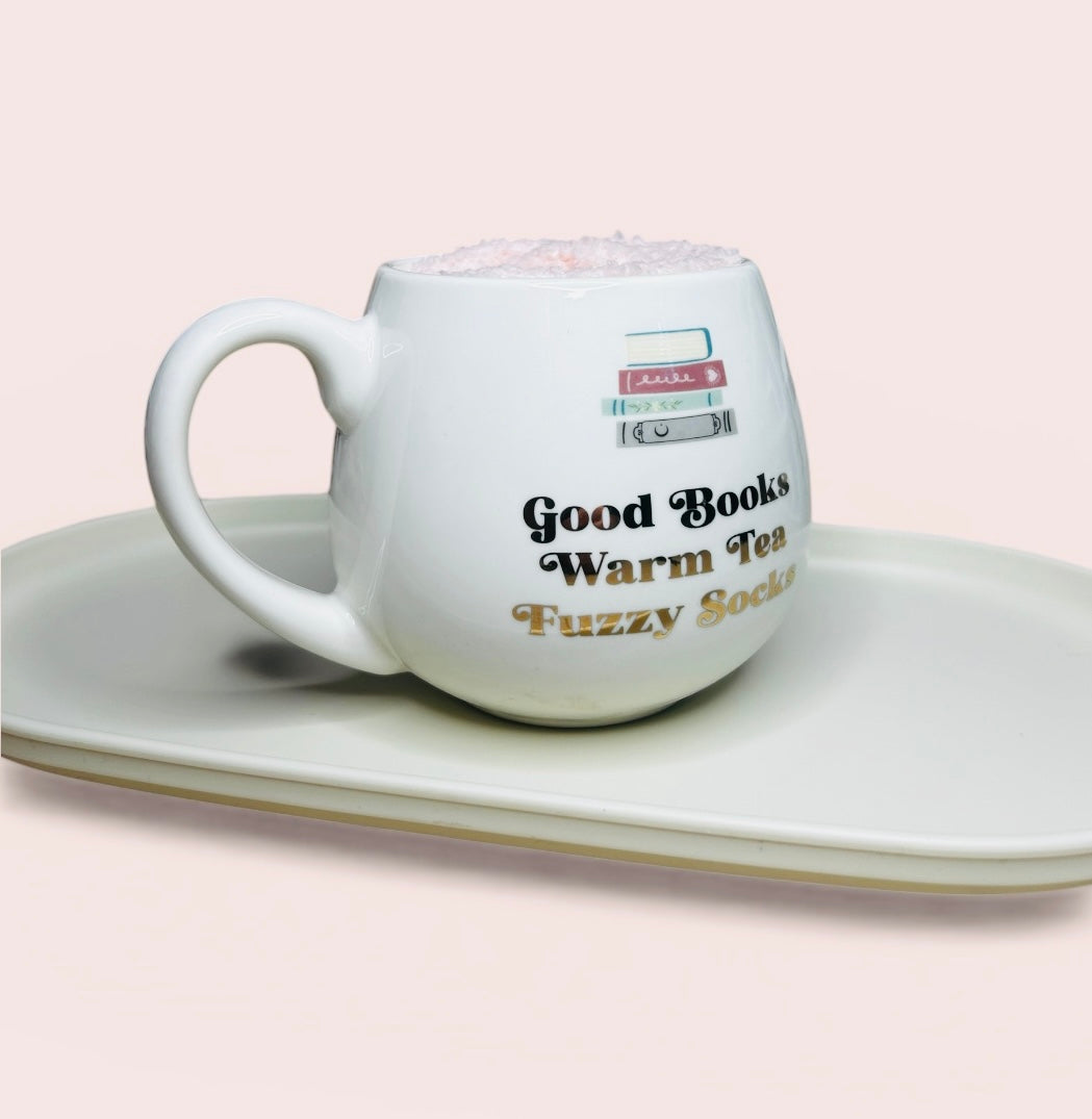 Book & Tea Lovers Bookish Ceramic Rounded Mug & Fluffy Socks Gift Set