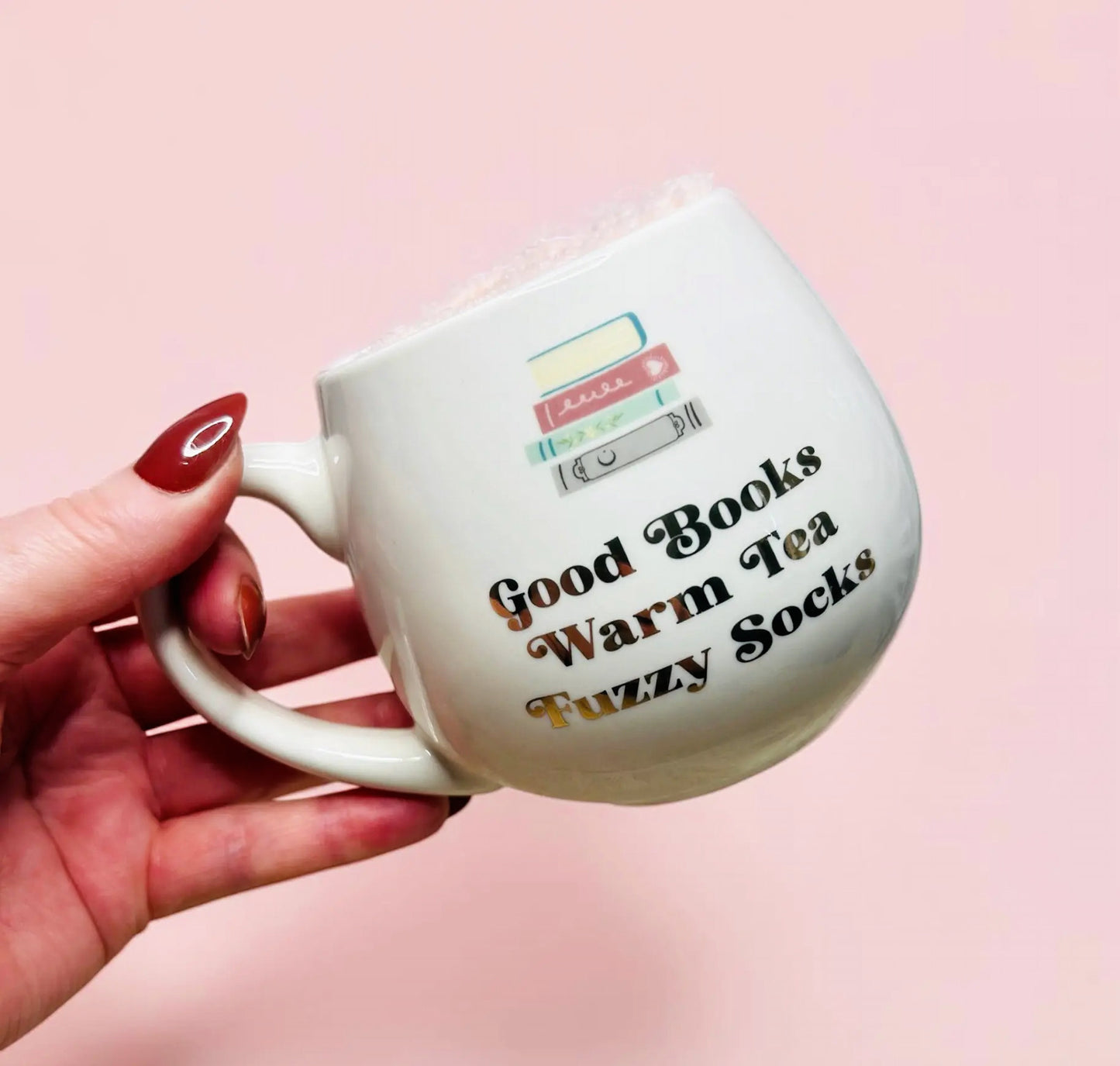Book & Tea Lovers Bookish Ceramic Rounded Mug & Fluffy Socks Gift Set