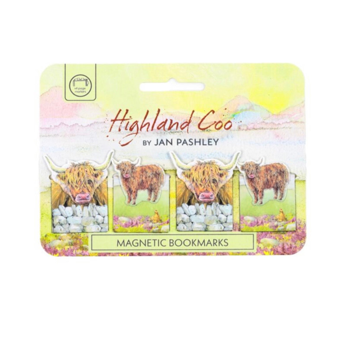 Highland Coo Set of 4 Magnetic Bookmarks