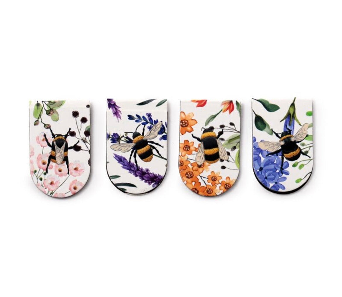 Floral Bee Set of 4 Magnetic Bookmarks
