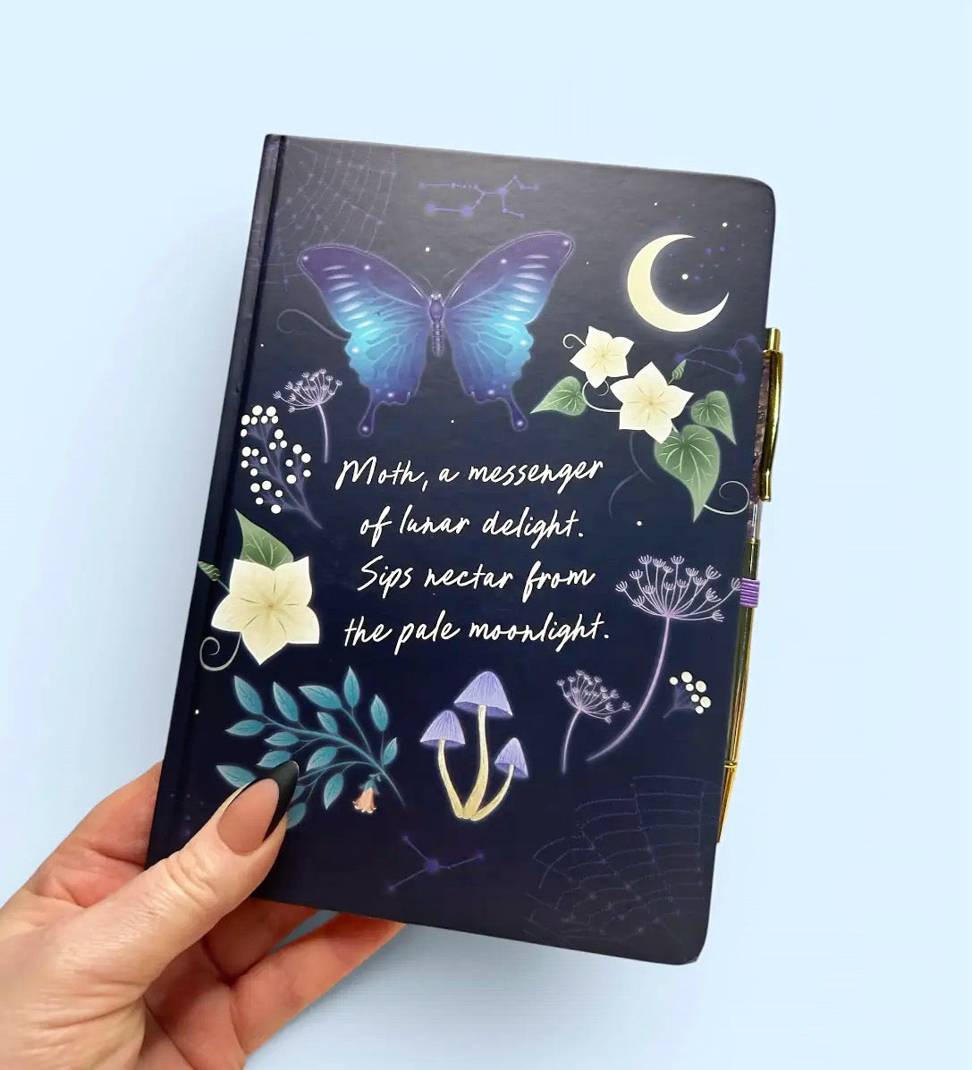 Midnight Moth A5 Journal with Amethyst Chip Pen
