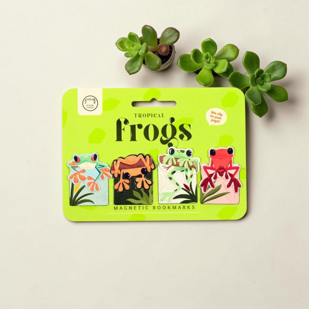 Funky Frogs Set of 4 Magnetic Bookmarks