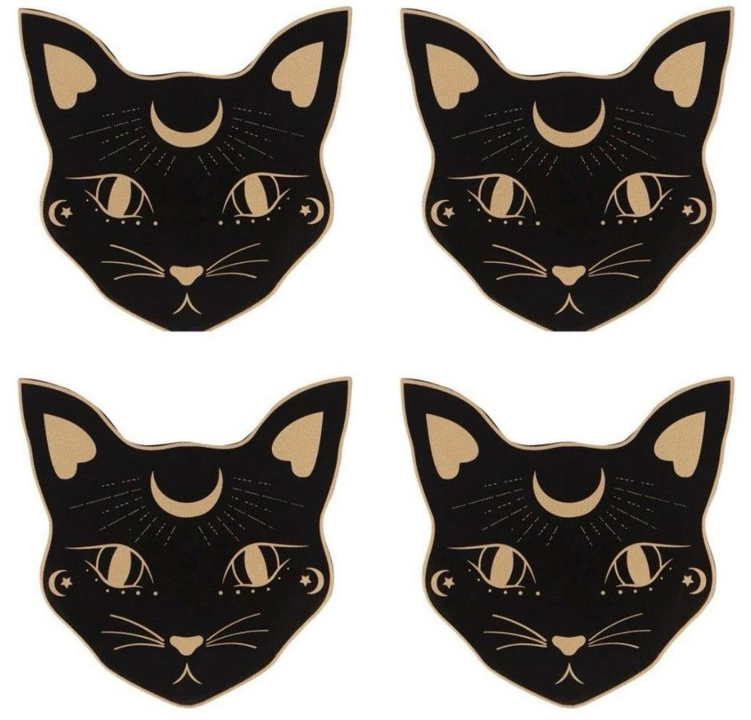 Set of 4 Mystic Mog Coasters with Holder