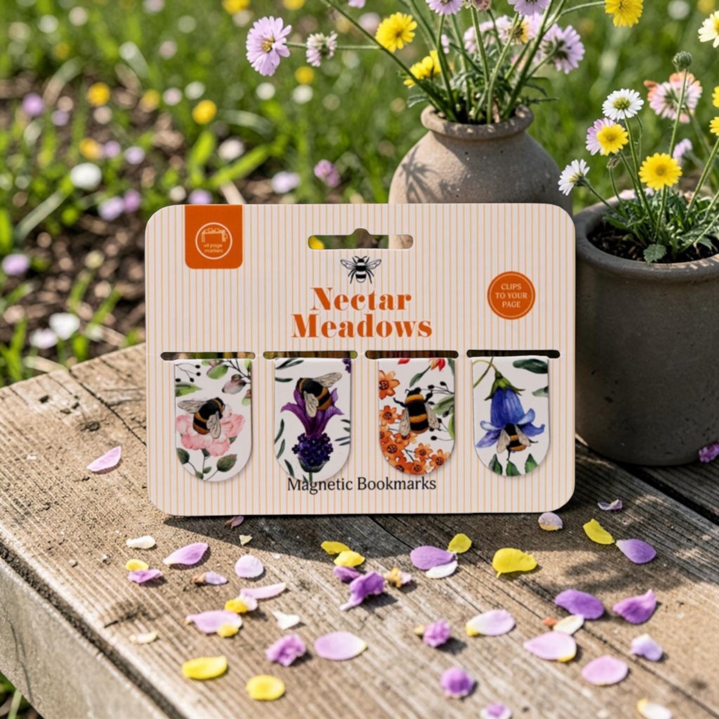 Floral Bee Set of 4 Magnetic Bookmarks