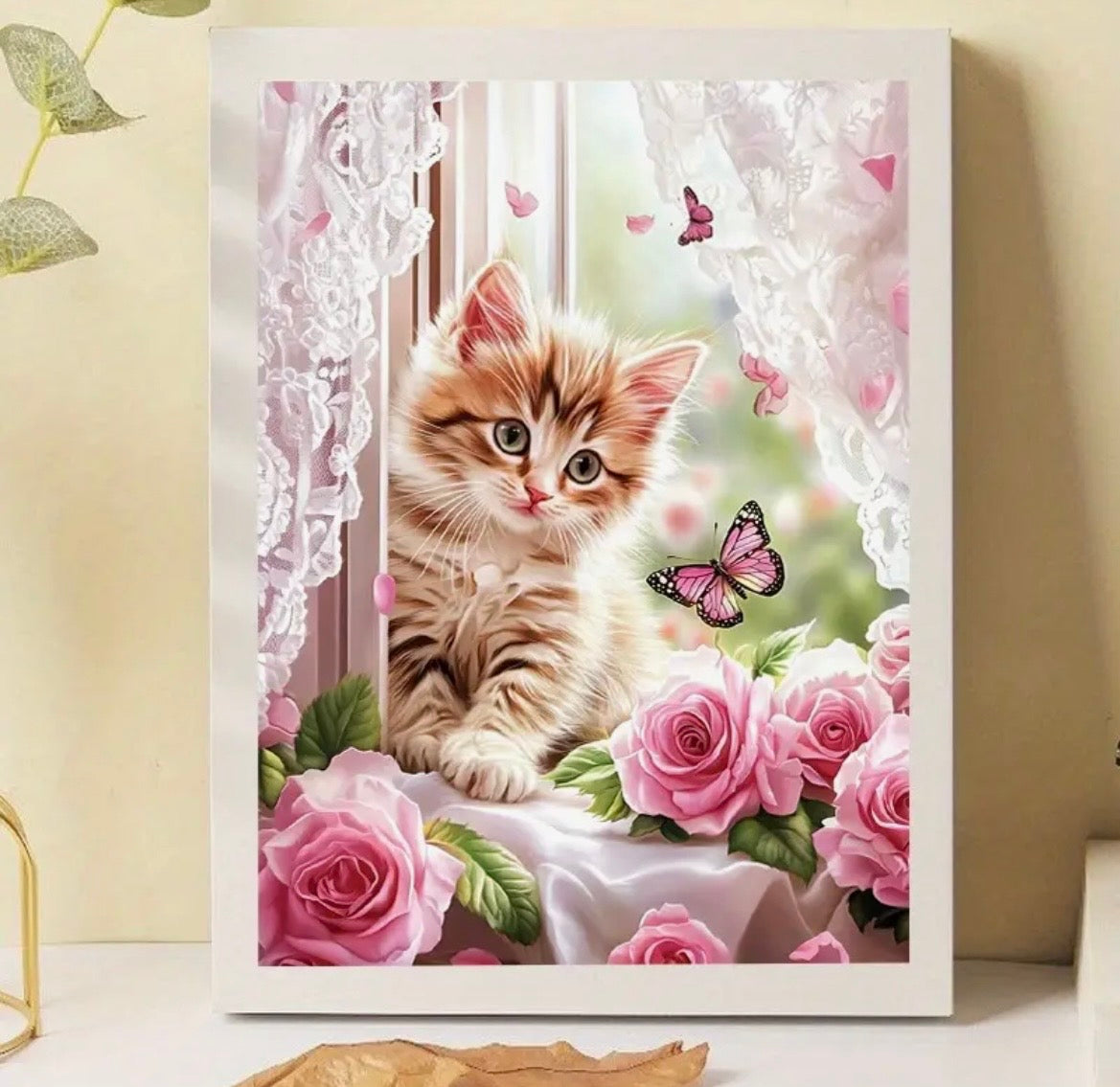 30x40cm Kitten & Rose Diamond Art Painting Kit