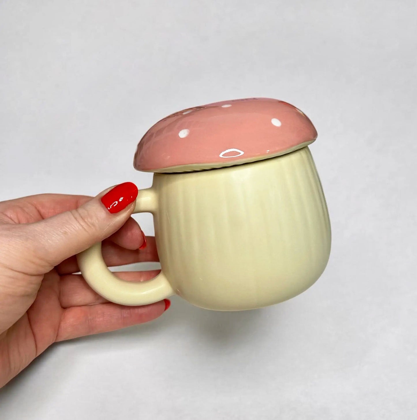 Pink Mushroom Lidded Ceramic Mug