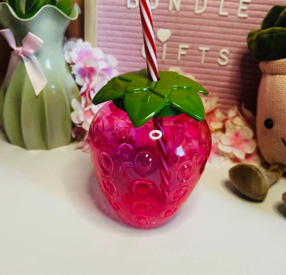 Strawberry Drinking Cup with Straw