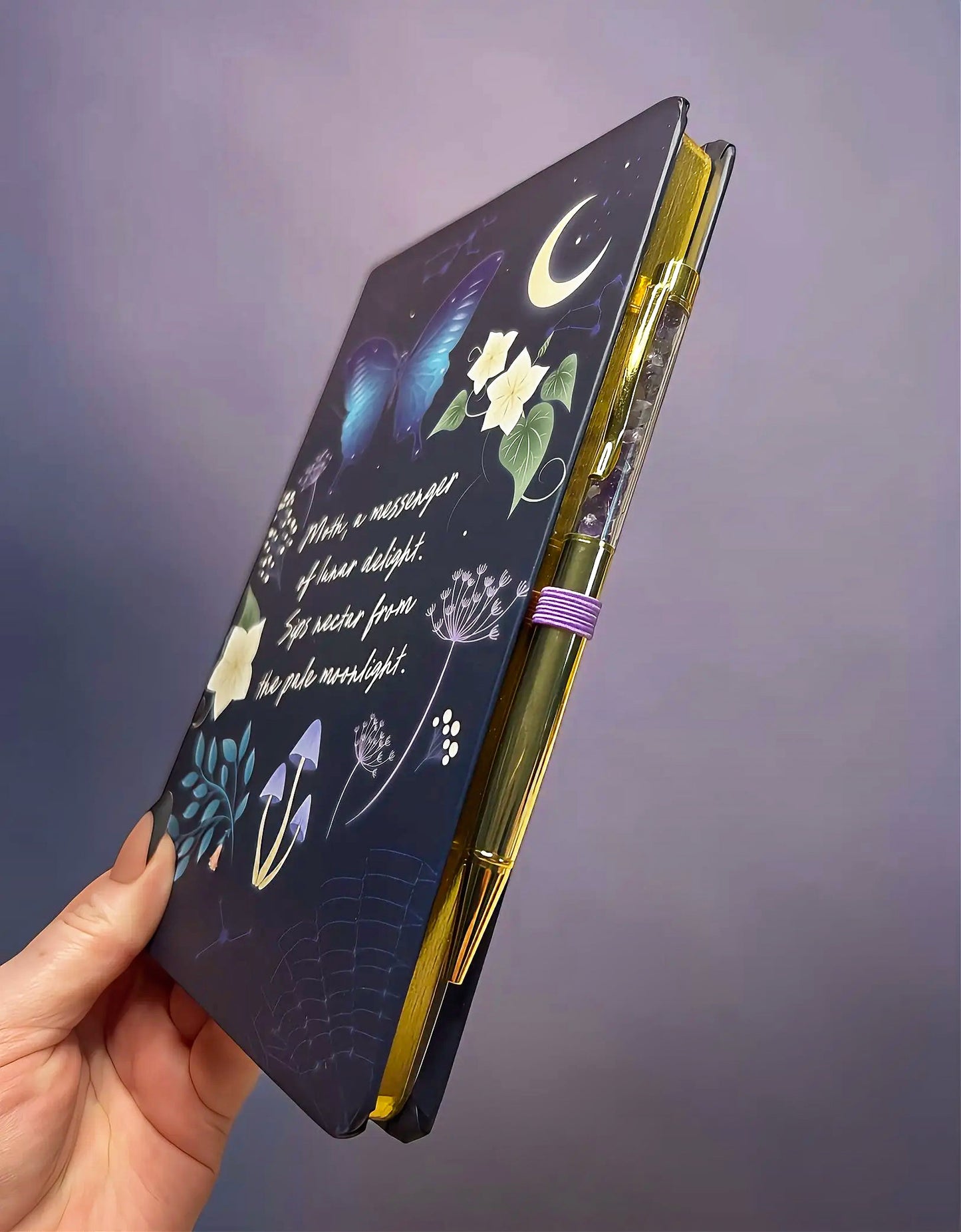 Midnight Moth A5 Journal with Amethyst Chip Pen