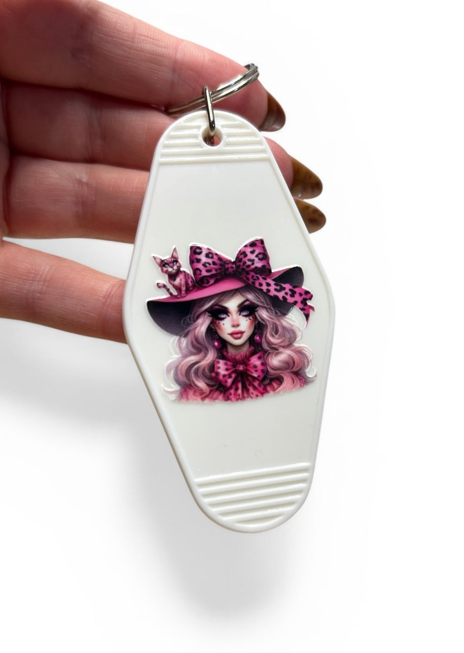 Pink Witch 24oz Glitter Cold Cup & Motel Keychain Handmade