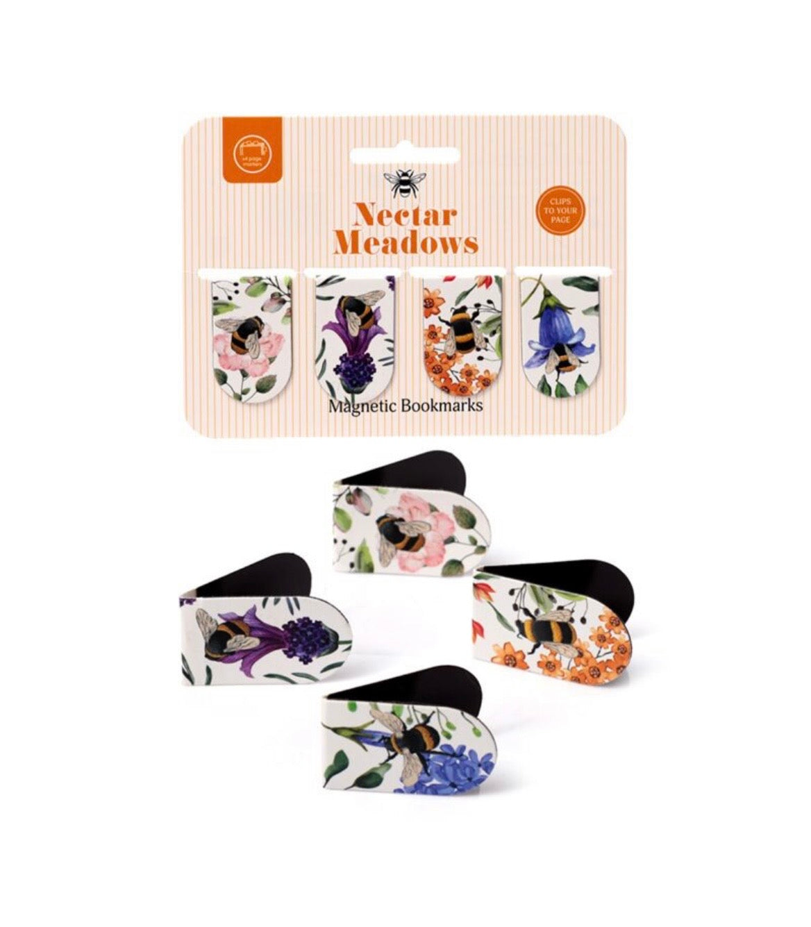 Floral Bee Set of 4 Magnetic Bookmarks
