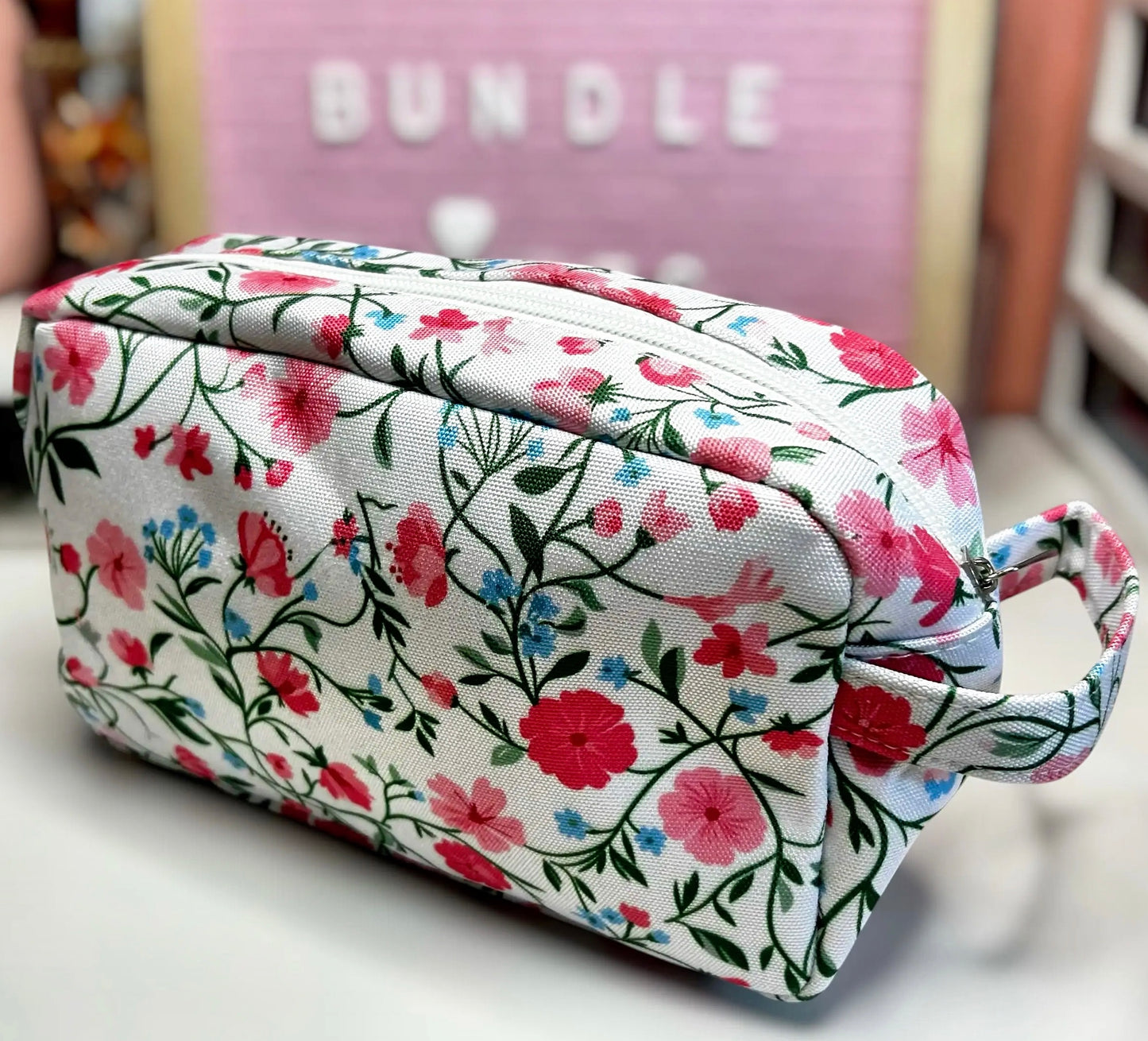 Pink Floral Toiletry & Cosmetic Bag