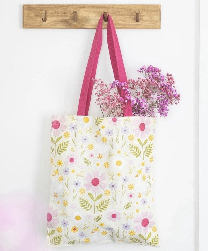 Floral Daisy & Duck Tote Bag