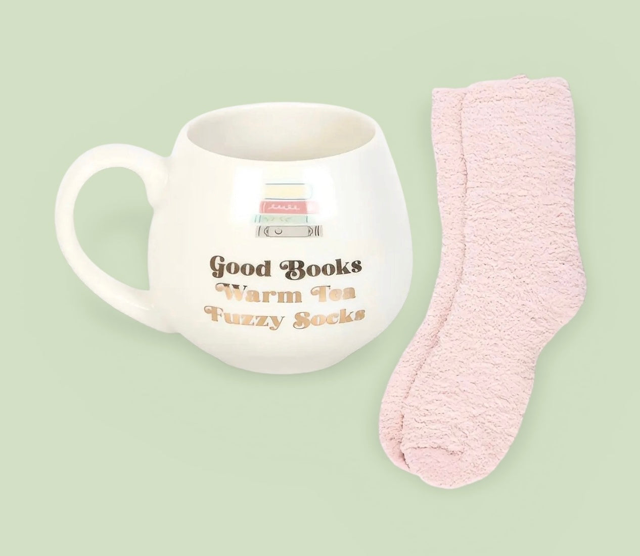 Book & Tea Lovers Bookish Ceramic Rounded Mug & Fluffy Socks Gift Set