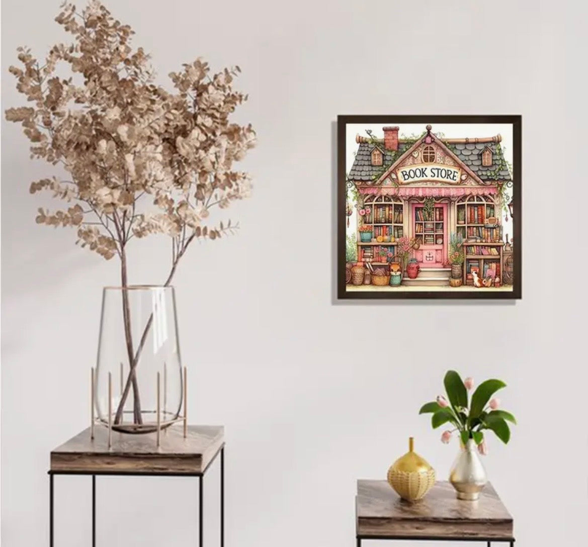 20x20cm Pink Book Store Diamond Art Painting Kit