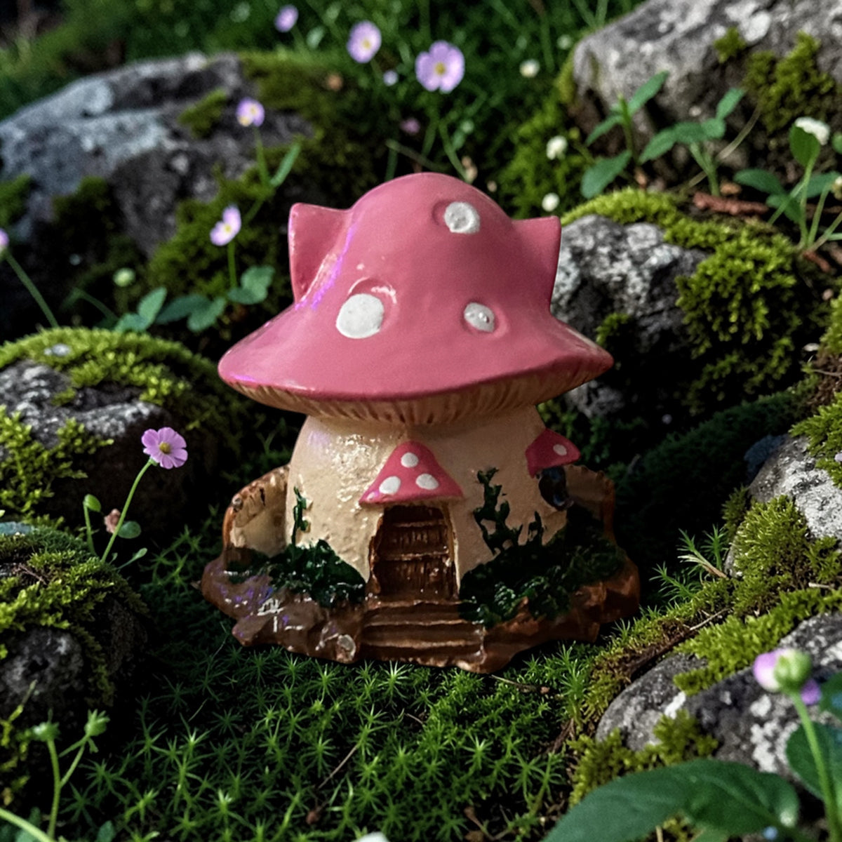 Mini Resin Fairy Garden Pink Toadstool House