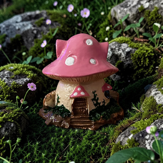 Mini Resin Fairy Garden Pink Toadstool House