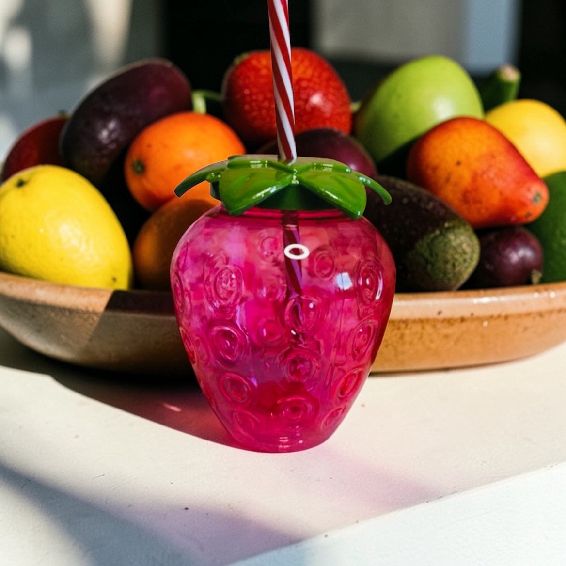 Strawberry Drinking Cup with Straw