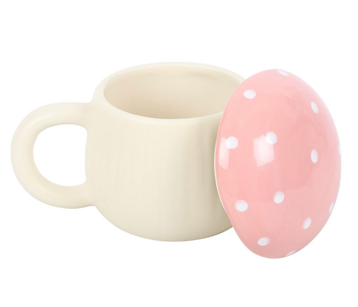 Pink Mushroom Lidded Ceramic Mug