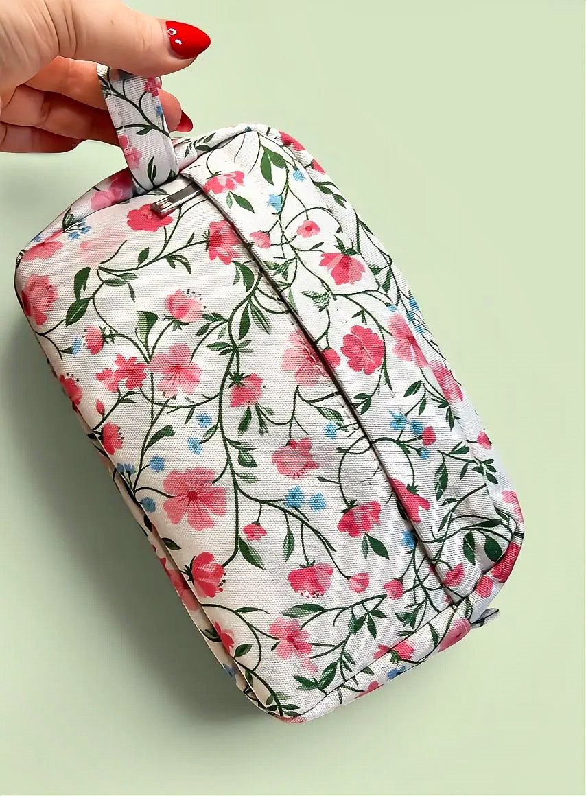 Pink Floral Toiletry & Cosmetic Bag