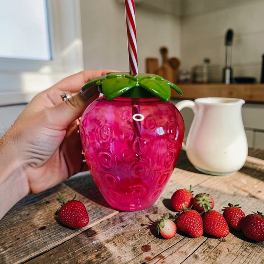 Strawberry Drinking Cup with Straw