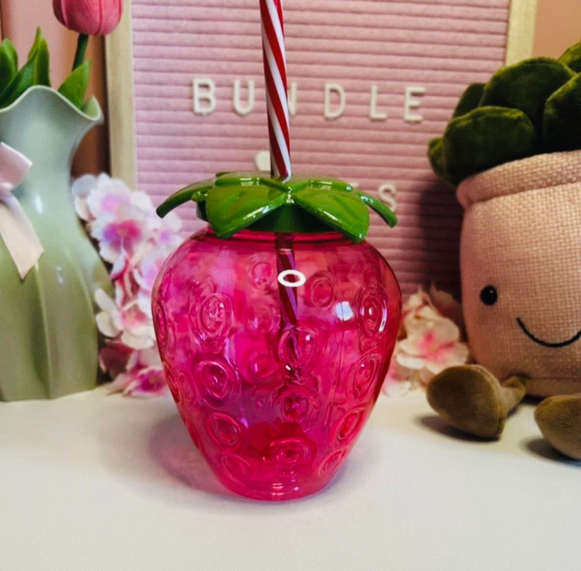 Strawberry Drinking Cup with Straw