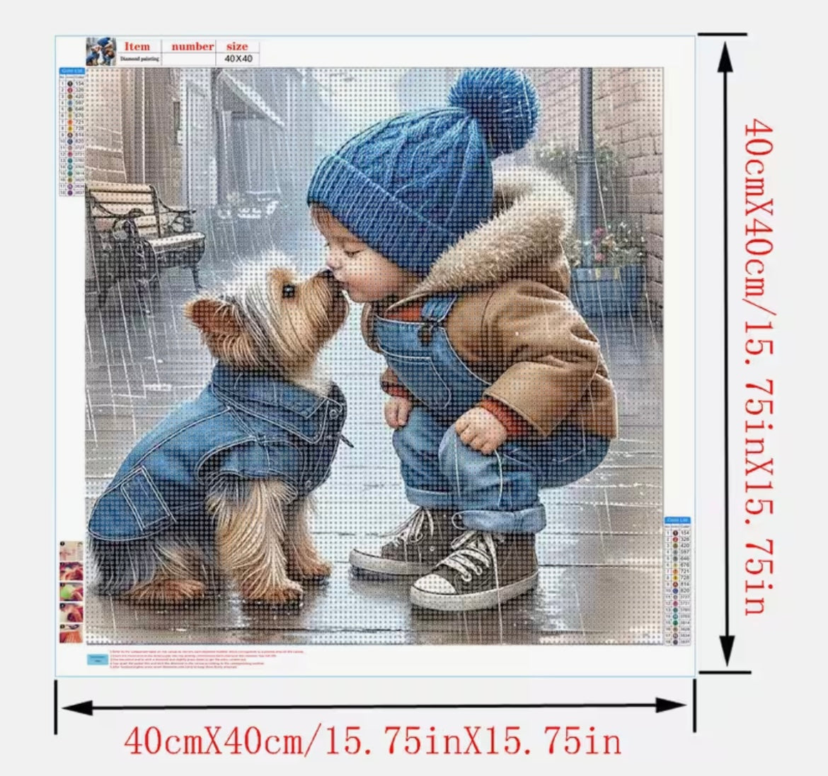 40x40cm Boy & Puppy in Rain Diamond Art Painting Kit