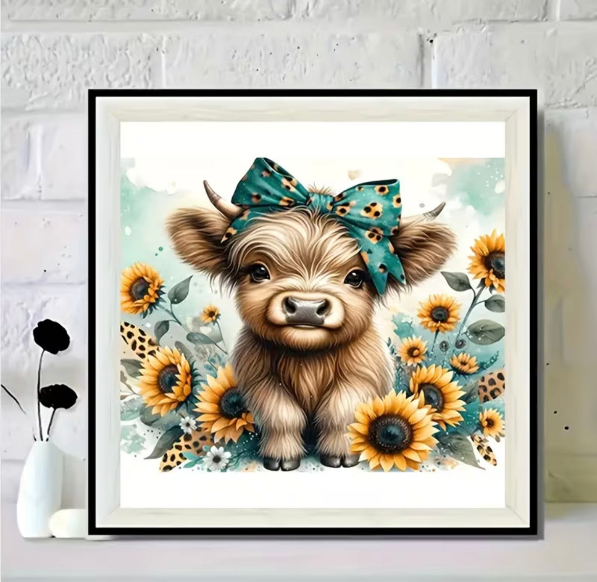 30x30cm Sunflower Highland Cow Diamond Art Painting Kit