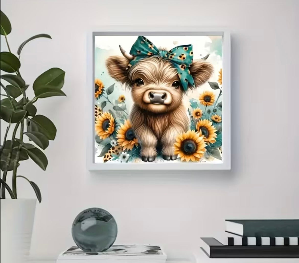 30x30cm Sunflower Highland Cow Diamond Art Painting Kit