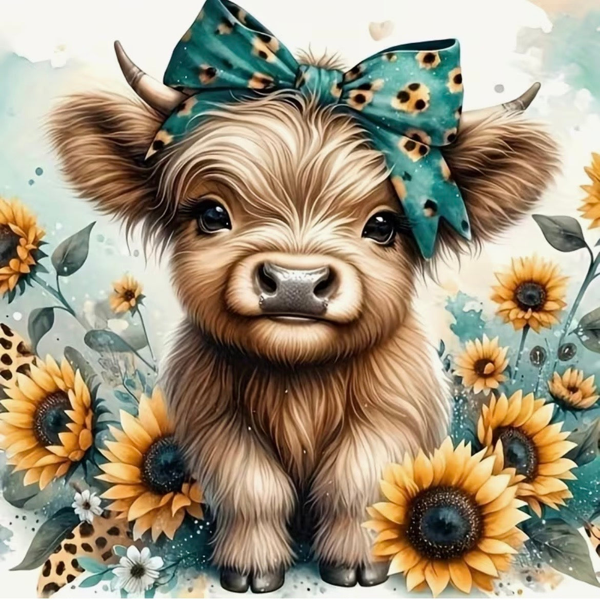 30x30cm Sunflower Highland Cow Diamond Art Painting Kit