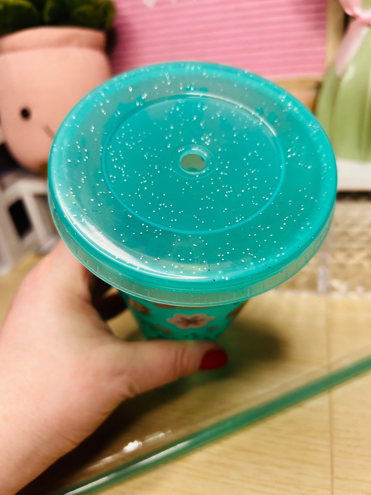 24oz Turquoise Glitter Capybara Cold Cup