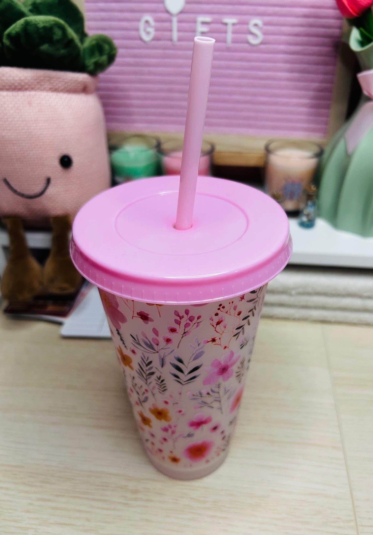 24oz Spring Vibes Pink Floral Cold Cup