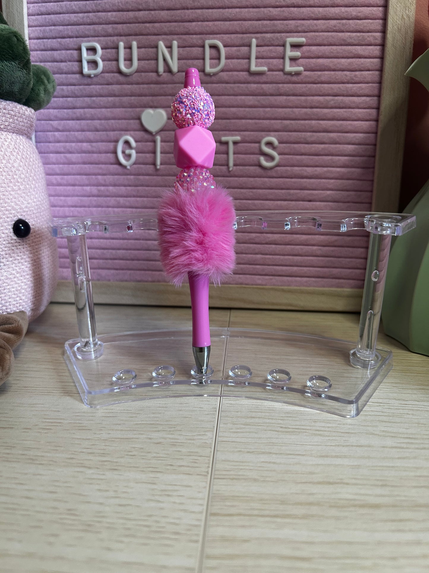 Handmade Pink Fluffy Sparkly Beaded Pen