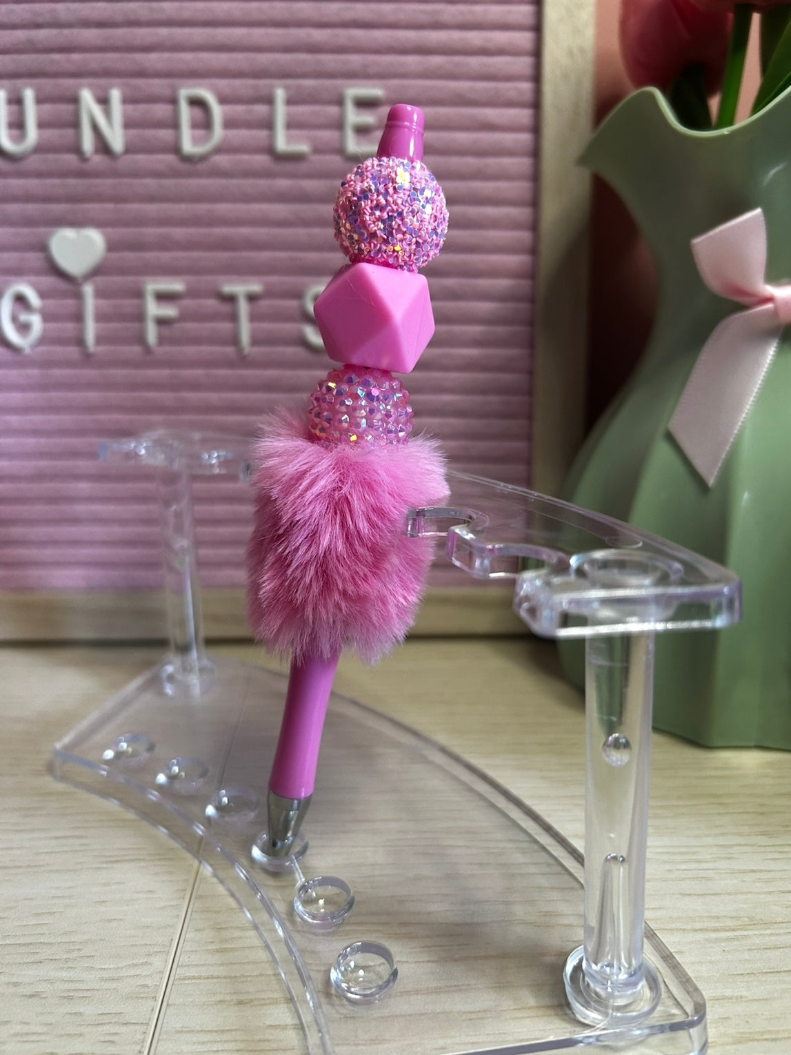Handmade Pink Fluffy Sparkly Beaded Pen