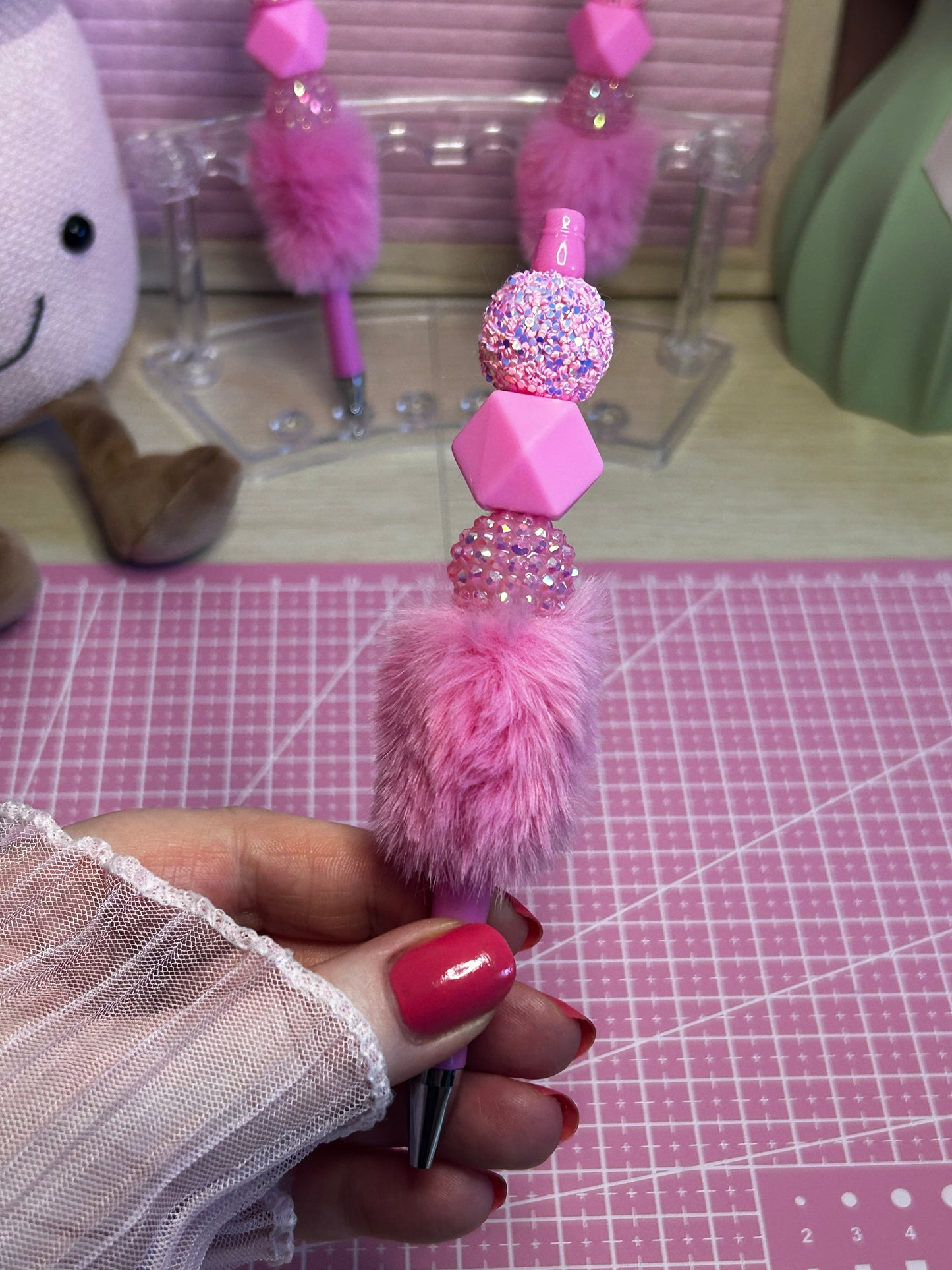 Handmade Pink Fluffy Sparkly Beaded Pen