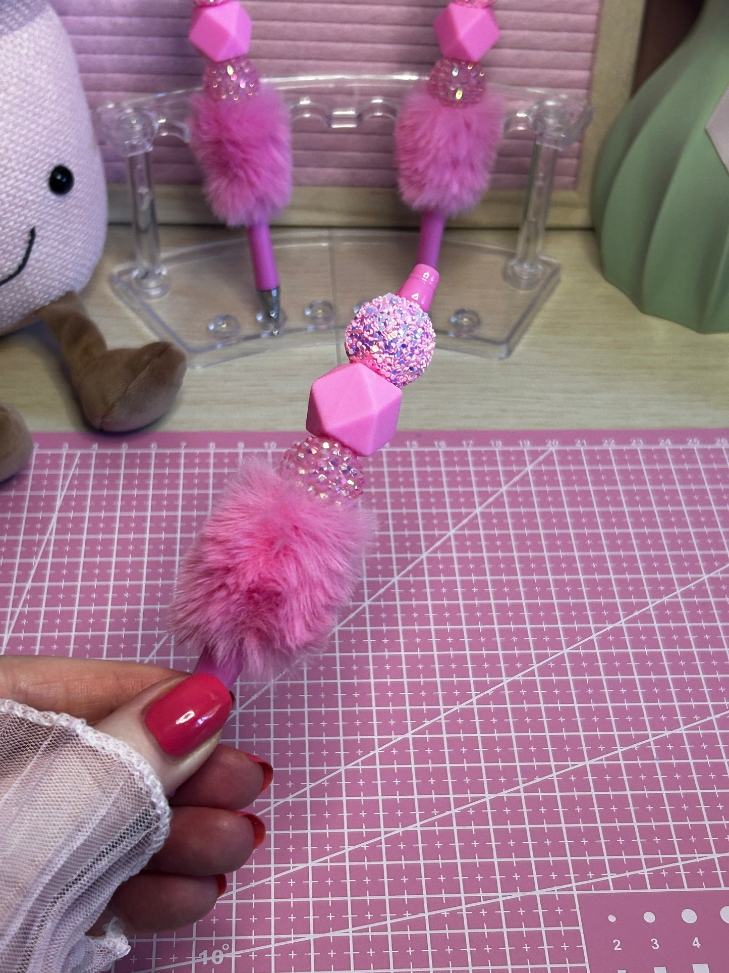 Handmade Pink Fluffy Sparkly Beaded Pen
