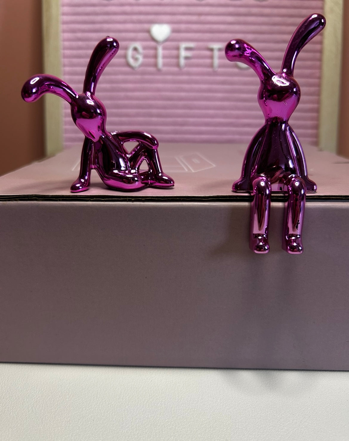 Cute Pair of Mini Rabbits in Pink - Shelf Decor
