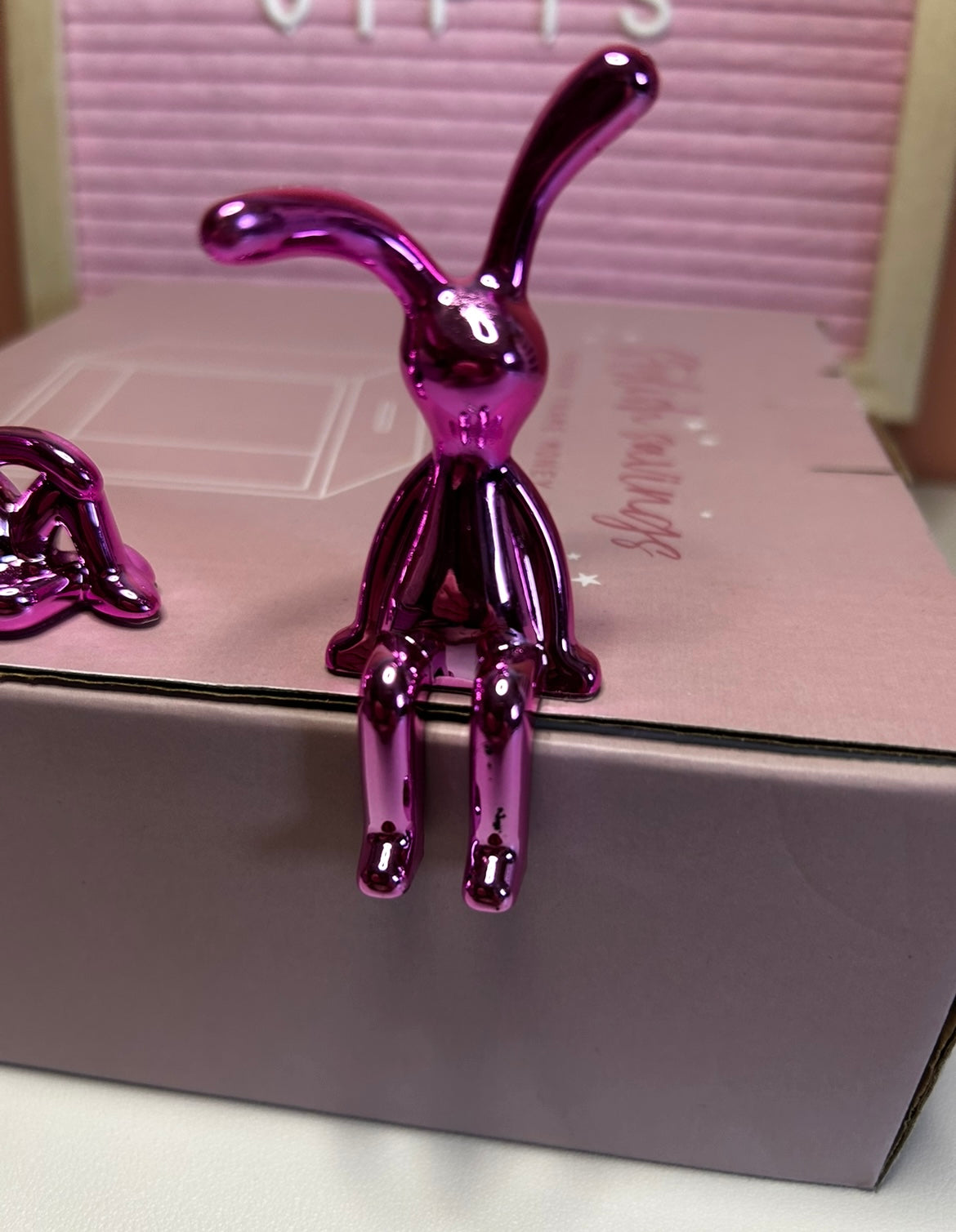 Cute Pair of Mini Rabbits in Pink - Shelf Decor