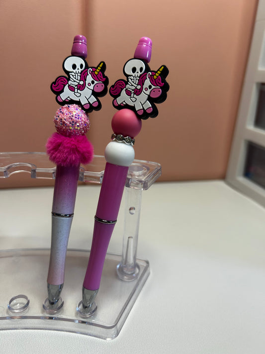 Handmade Skeleton & Unicorn Beaded Pens