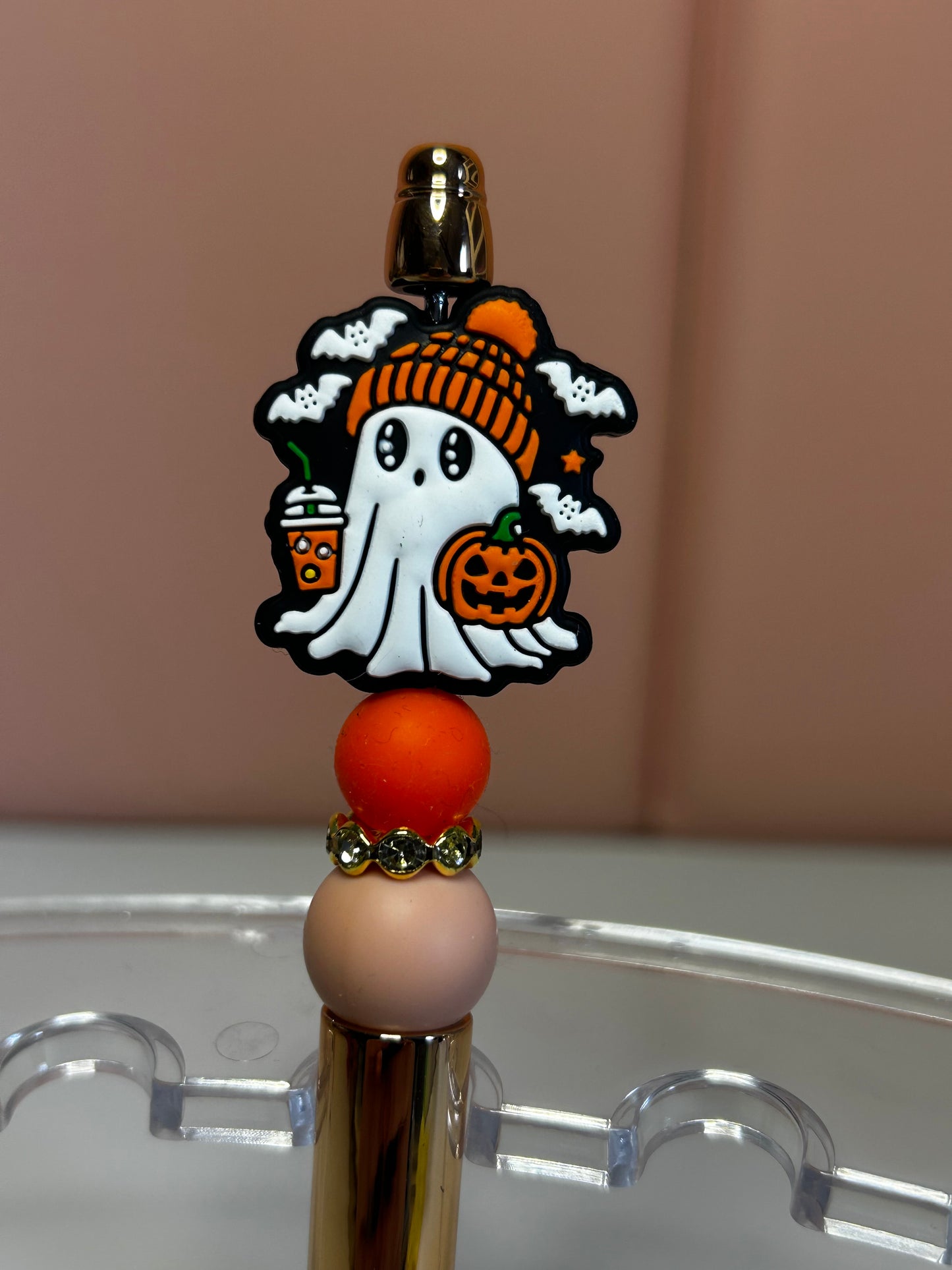 Handmade Ghost & Pumpkin Beaded Pens