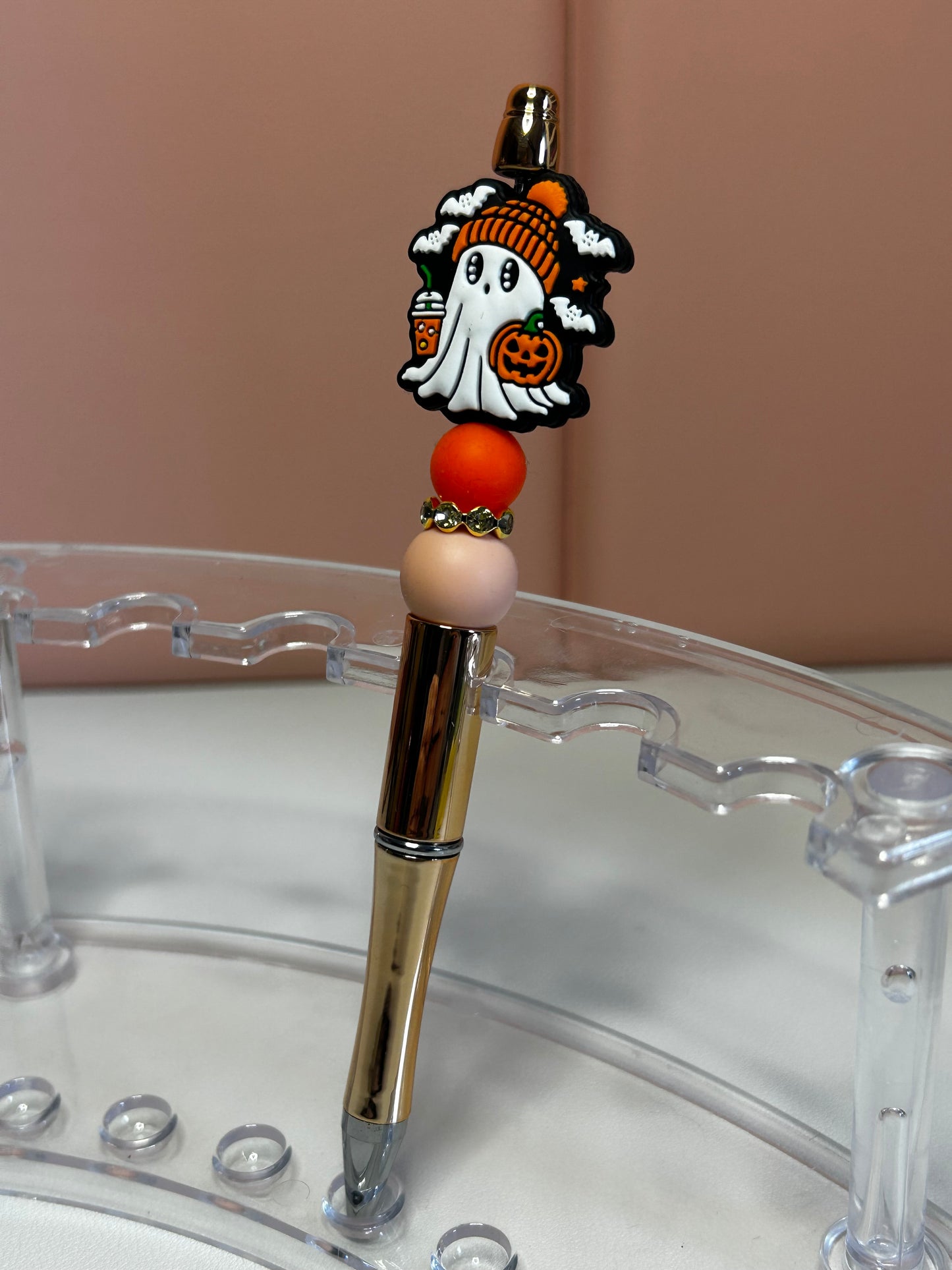 Handmade Ghost & Pumpkin Beaded Pens