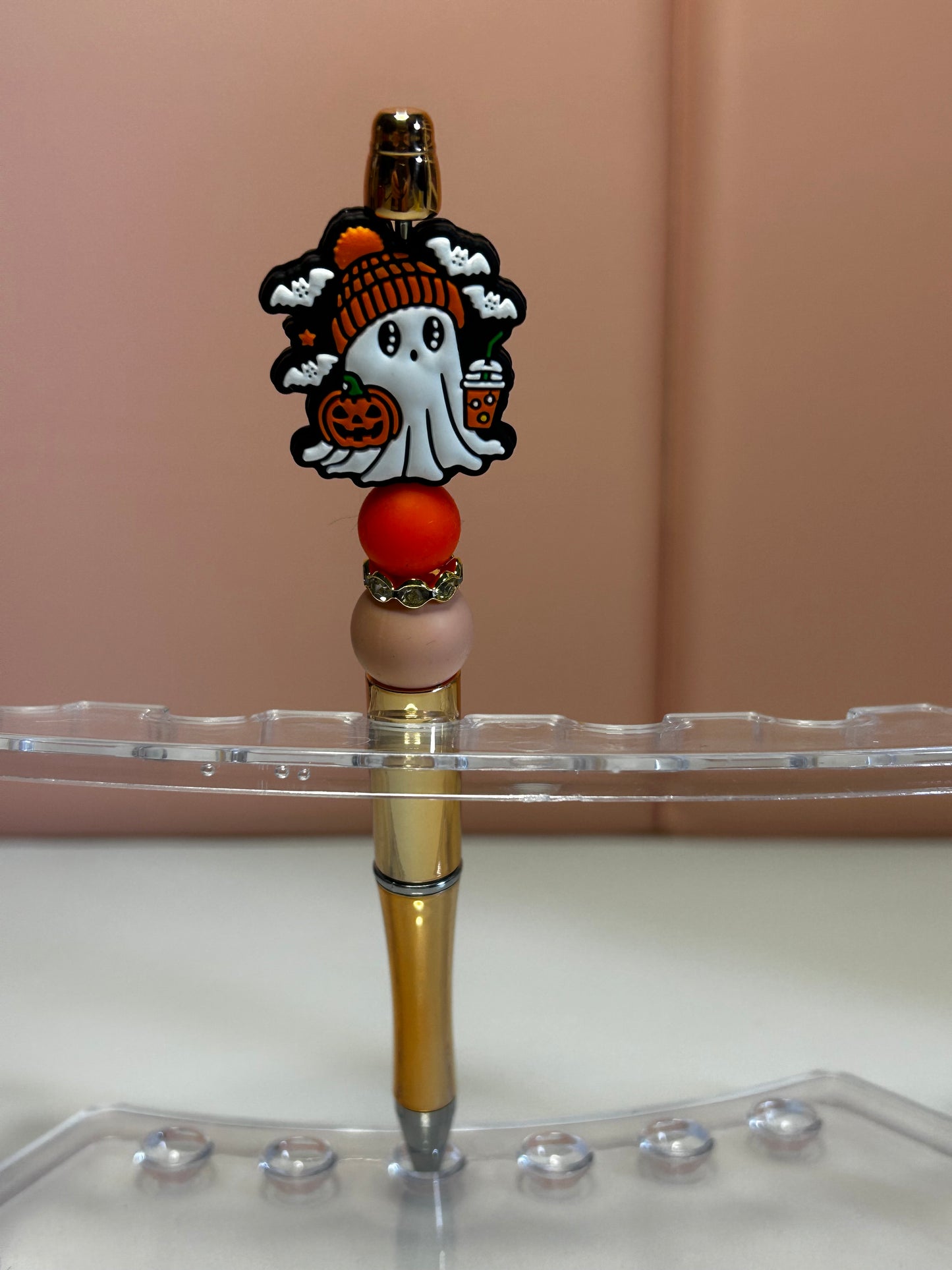 Handmade Ghost & Pumpkin Beaded Pens