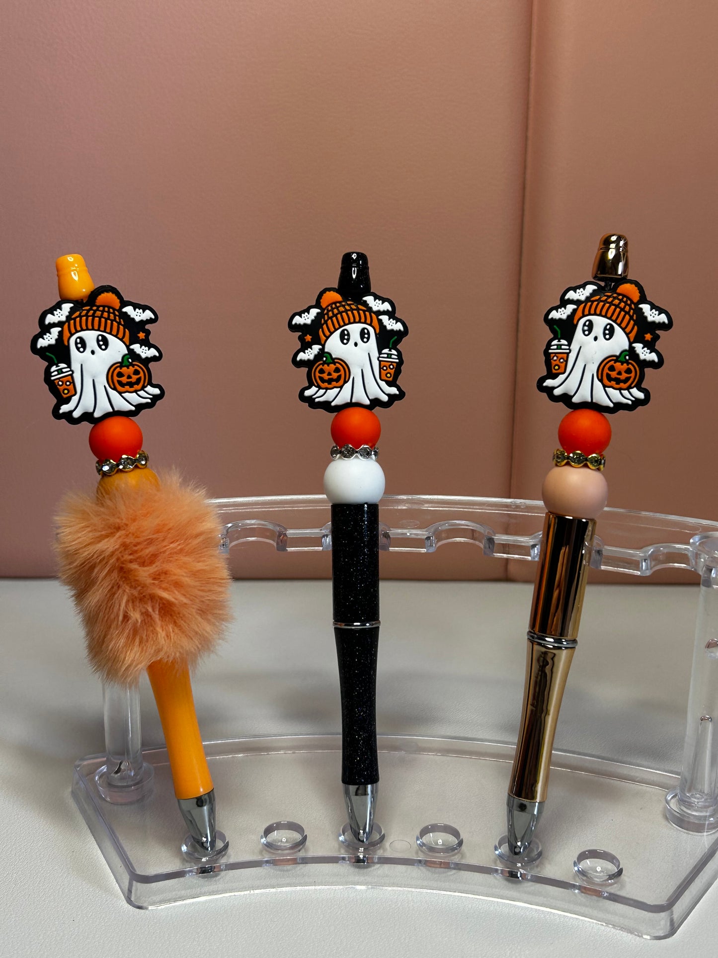 Handmade Ghost & Pumpkin Beaded Pens
