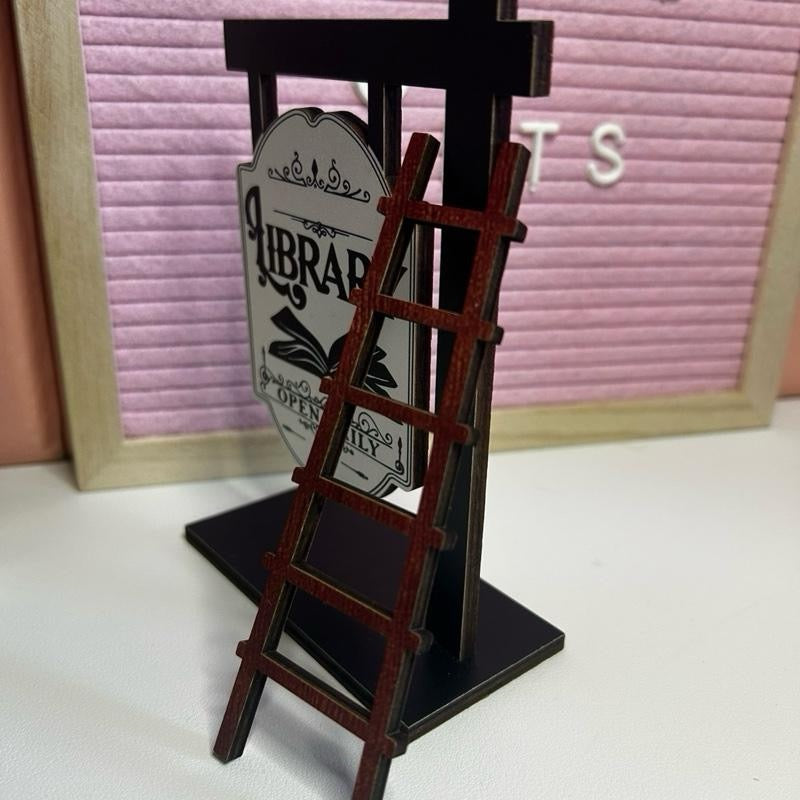 Bookshelf Vintage Wooden Library Sign