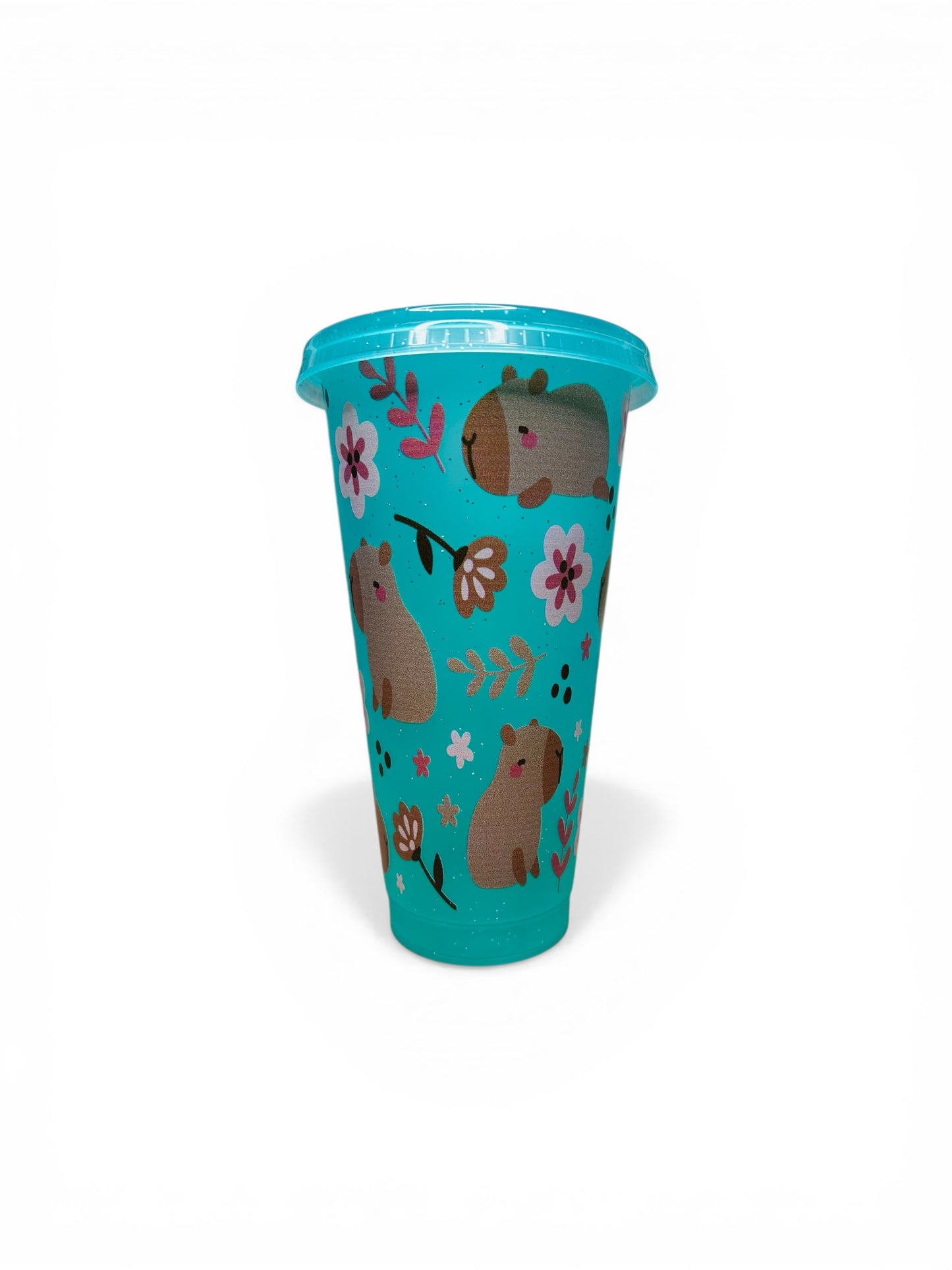 24oz Turquoise Glitter Capybara Cold Cup