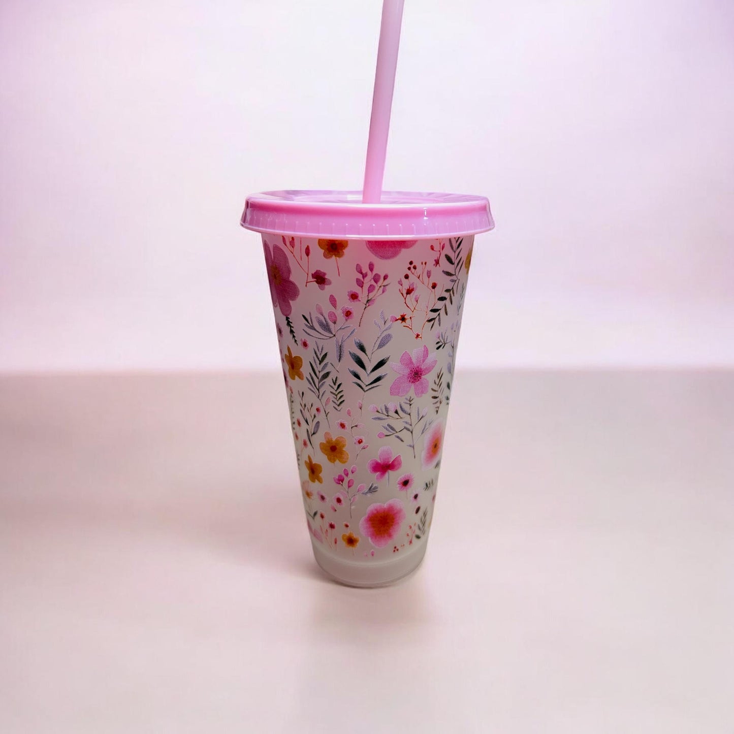 24oz Spring Vibes Pink Floral Cold Cup