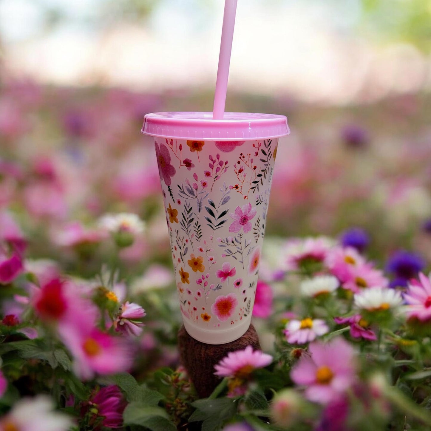 24oz Spring Vibes Pink Floral Cold Cup
